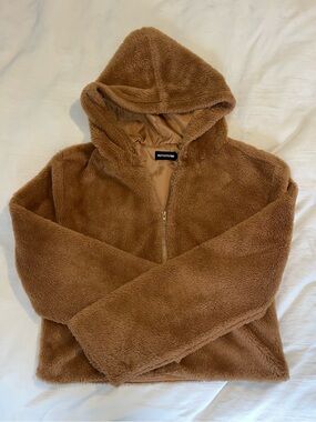 PrettyLittleThing Brown Teddy Faux Fur Hooded Zip Jacket